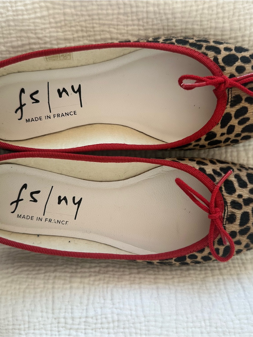 Leopard Print Ballet Flats with Red Trim- FRENCH SOLE NYC -unworn